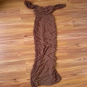 Elegant Brown Ruched Maxi Dress